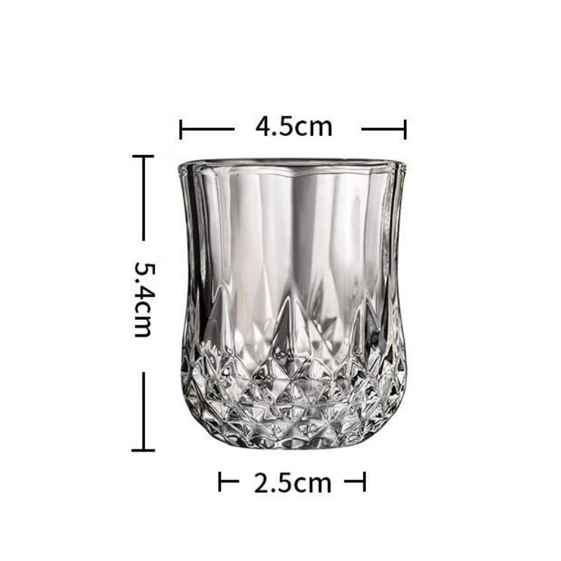 6Pcs Whiskey Glass Cup Rum Liqueur Mini Shot Glass Creative Diamond Shaped Vintage Relief Cup Household Party Bar Drinking Tools