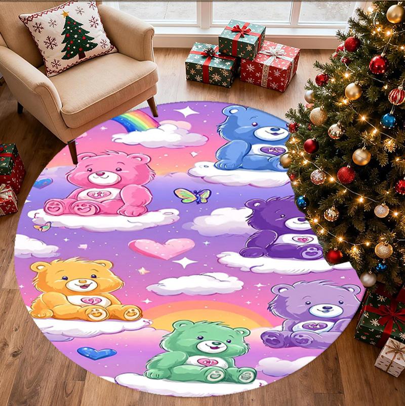 Care Bears Pattern Round Rug, Indoor/Outdoor Mat, for Picnic, Gameroom, Bedroom, Office, Living Room, Home Decor Carpet, Birthday Gift