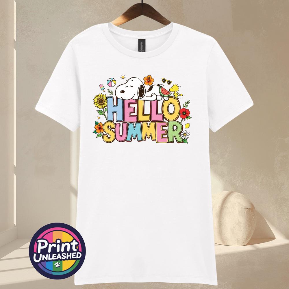 Hello Summer TShirt Ladies S2XL Cotton Summer Beagle Tee Dog Bird Top Gift
