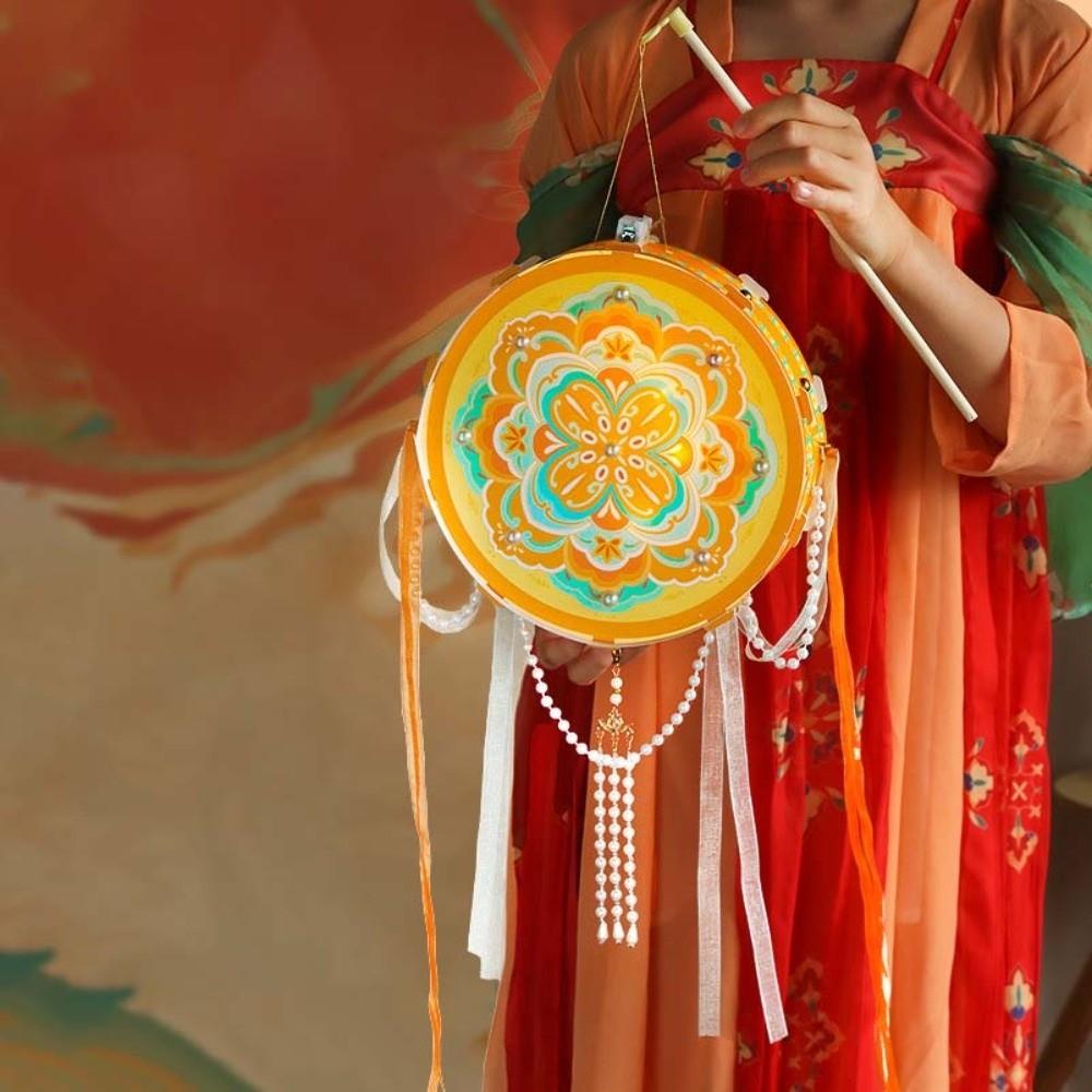 Retro Pattern Dunhuang Lanterns LED Warm Glow Ancient Style Light Flower Drumlamp  Hanfu Gathering