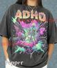 Adhd Skeleton Warrior Multi Armed Comfort Colors® Tshirt, Neon Explosion Chaotic Airbrush Art Vintage Faded Bootleg Graphic Tee