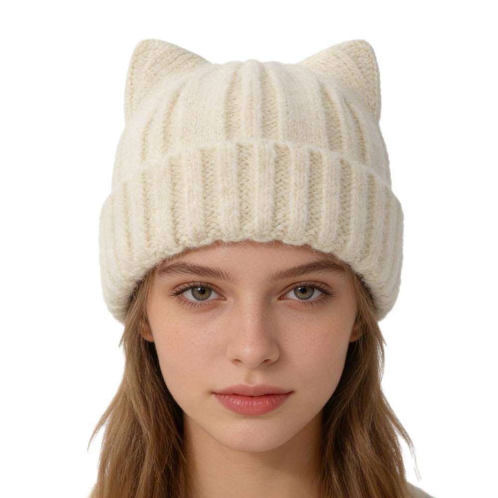 Stretch Knitted Beanie Cat Ear Thermal Beanie Fashion Skull Cap  Winter