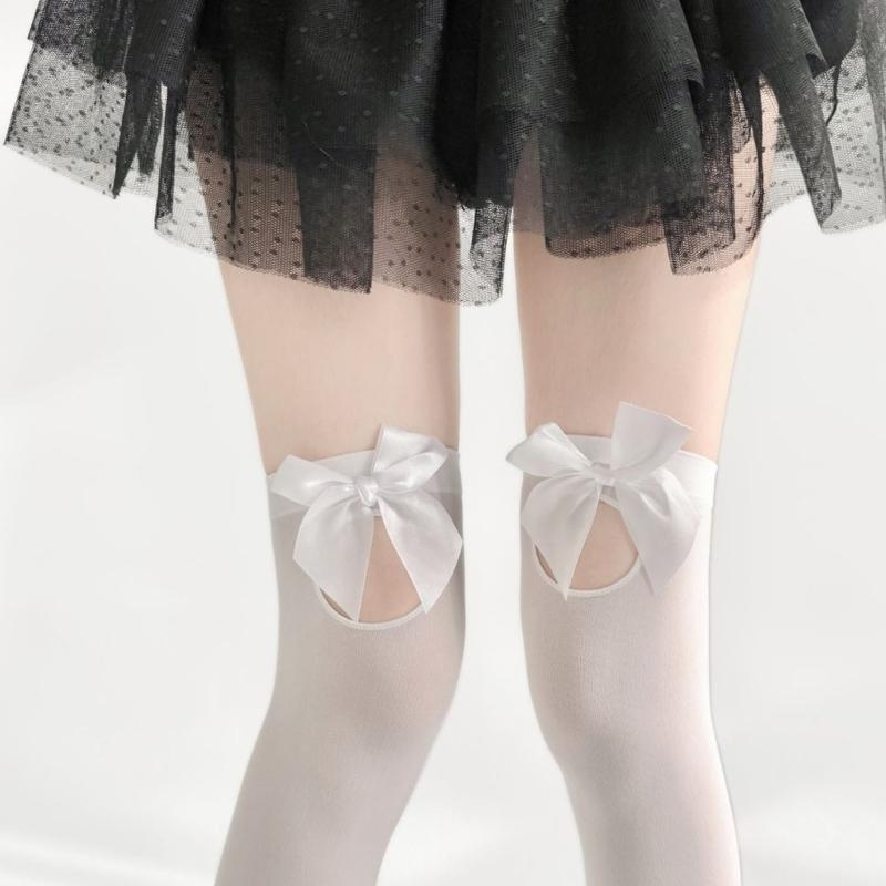 Trendy Harajuku Style Knees High Socks for Girls Casual Calf Long Socks With Bows Accents For Cute Outfit Coordination