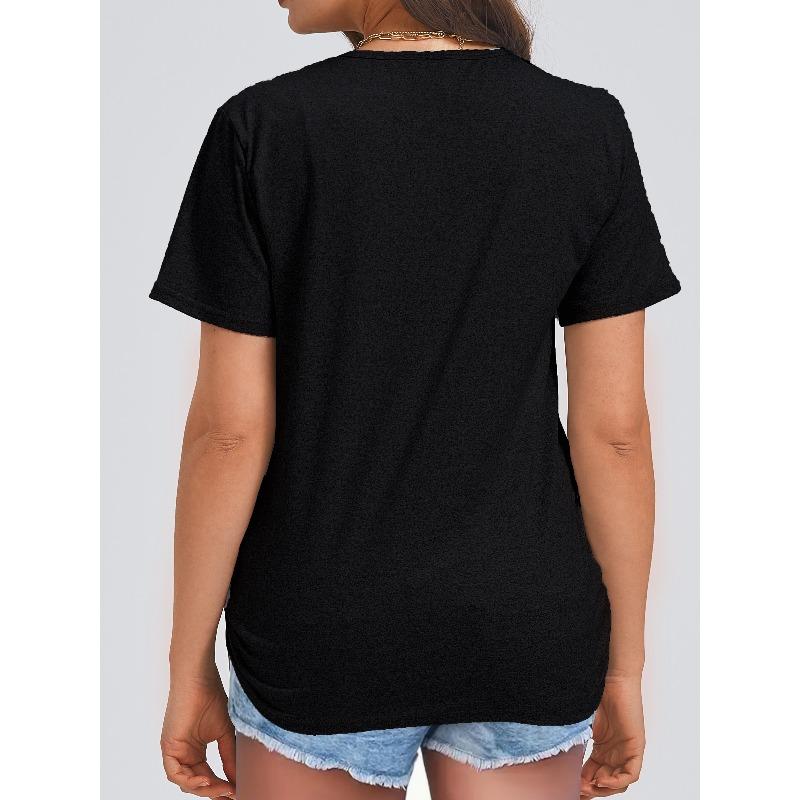 T-shirt Imprimé Lettre JESUS Taille Européenne, Haut Décontracté à Col Rond Manches Courtes Pour Printemps & Été, Vêtements Femme