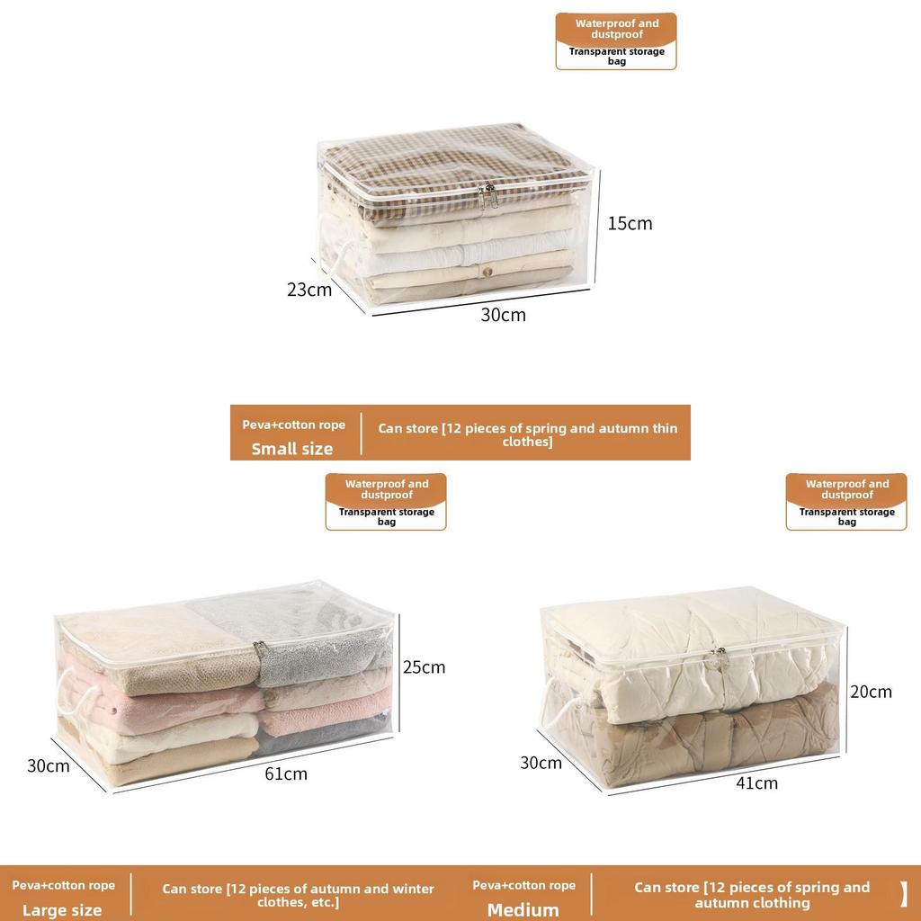 Large Capacity Transparent Peva Packing Bag With Handle For Moving And Closet Storage