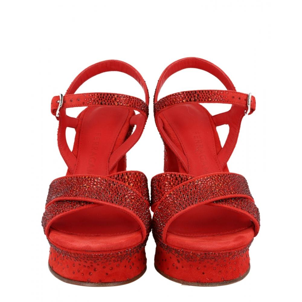 Salvatore Ferragamo Sonya Suede Platform Sandals Red