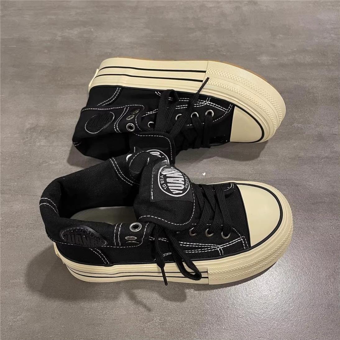 

High-top platform canvas shoes women s 2025 new spring versatile student retro heightening niche design casual board shoes 35 чорний