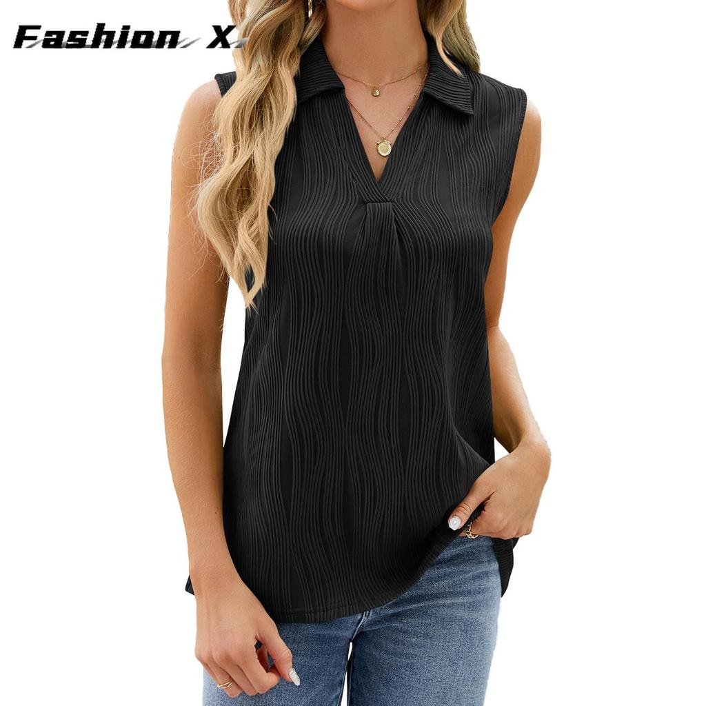 Amazon Europe and The United States Cross-border Foreign Trade 2026 Summer New Solid Color Lapel Loose Sleeveless Undershirt Tops Female Stock