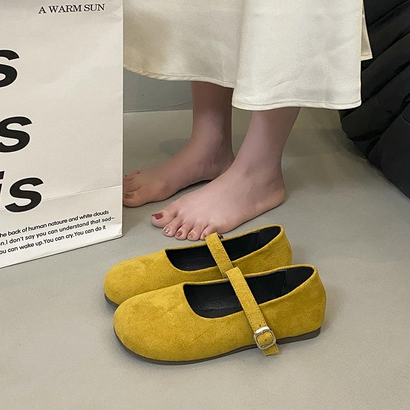 Gentle Evening Wind Ballet One-word Buckle Single Shoes Women's French Retro Round Head Shallow Mouth Flat Mary Jane Shoes