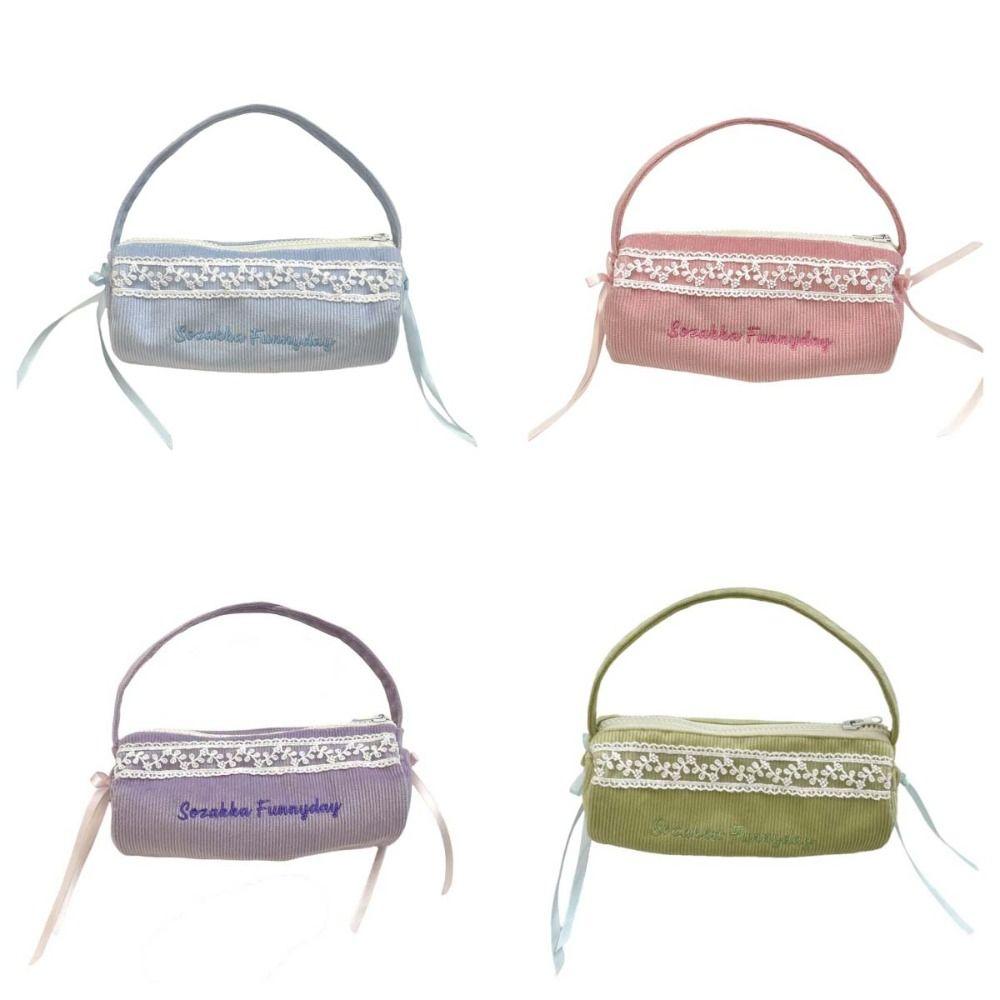 Lace Korean Style Pencil Case Bowknot Bow Pencil Pouch Handheld Stationery Bag Children
