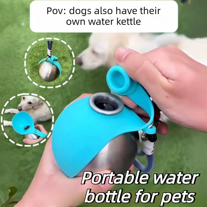 304 Stainless Steel Silicone Round Kettle 2-in-1 Portable Outdoor Water Cup Cute Round Puppy Water Cup Dog Accessories 2026