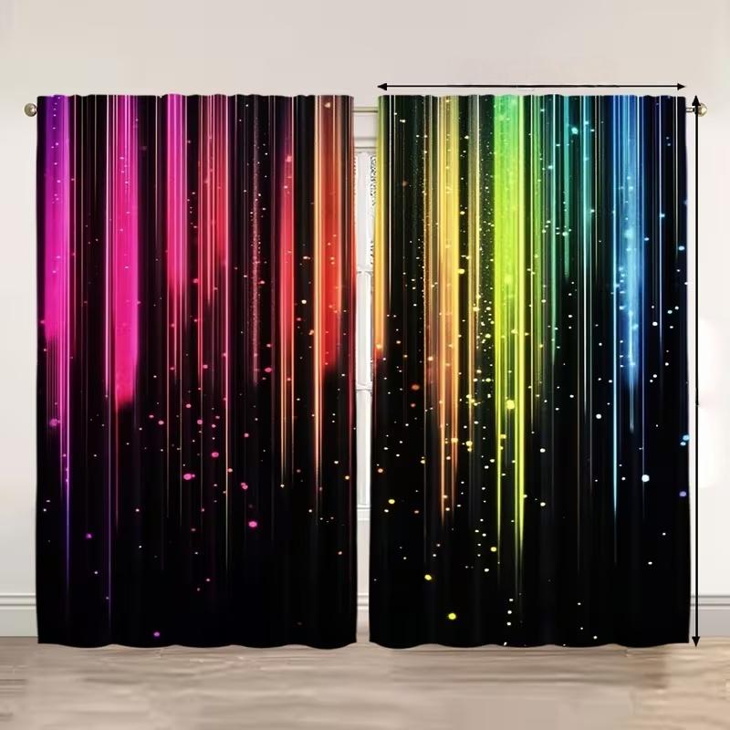 2Pcs Colorful Stripes Print Curtains,suitable for Bedroom,living Room Kitchen Decoration,home Decoration,window Decor
