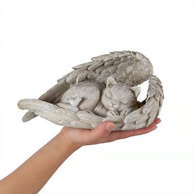 12cm Mini Pet Cat Angel Statue Resin Sleeping Angel Cat Sculpture for Pet Kitten Memorial Ornament Home Garden Decor Crafts