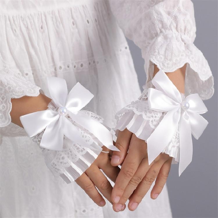 Lace Wrist Cuffs Pair for Historical Costume Parties Decorative Bowknot Lace Wristband for Cosplay and Fashion