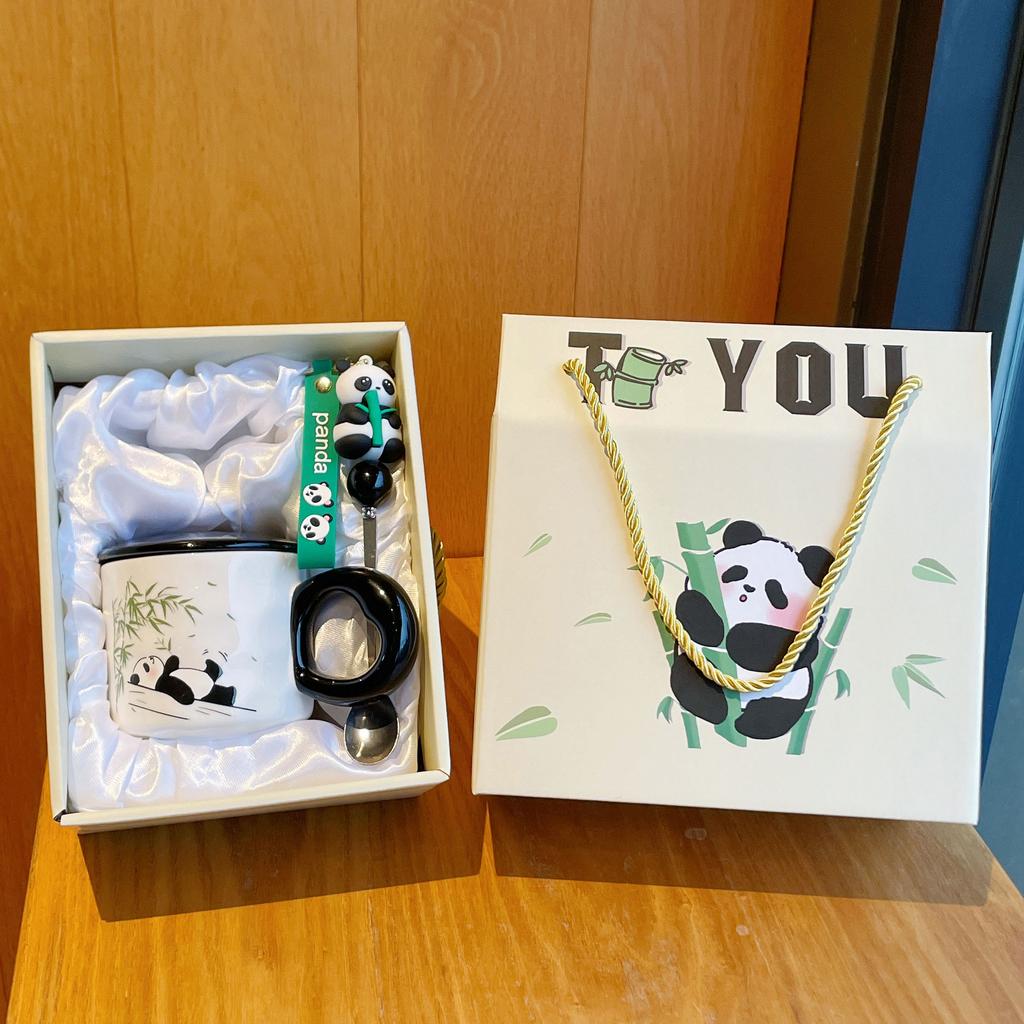 Becher mit Deckel Löffel Neuer Stil Damen Panda Tasse Souvenir Keramik Wasserbecher Kaffeetasse