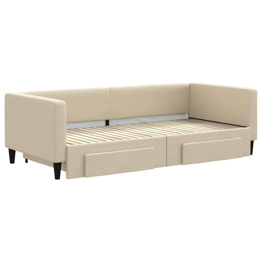 Vidaxl Sofa Rozsuwana Z Szufladami, Kremowa, 90X200 Cm, Tkanina