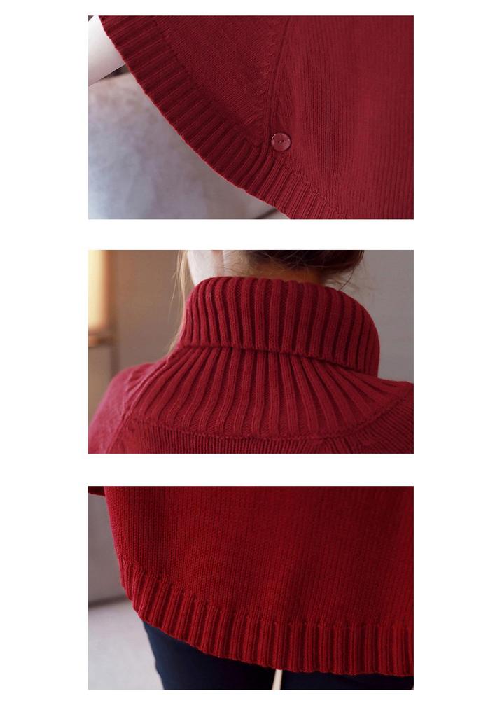Plus Size Autumn Knit Shawl Sweater - Versatile Wool Cape with Patchwork Design