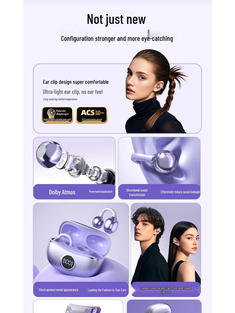 Bluetooth 6.0 Smart Noise Reduction Clip-On Wireless Headphones with Long Battery Life