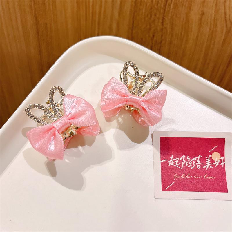 Children Hair Clips Double Sided Bow Bunny Crown Rhinestone Alloy Hairpins Princess Hair Accessories for Girls Non-Slip Grip