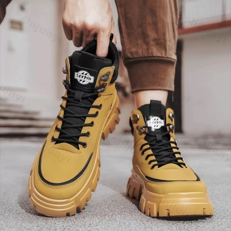 Men High Top Fashion Work Shoes Casual Luxury Retro Men Leather Boots Sneakers Tennis Athletic Shoe 2025 New Outdoor Footwear