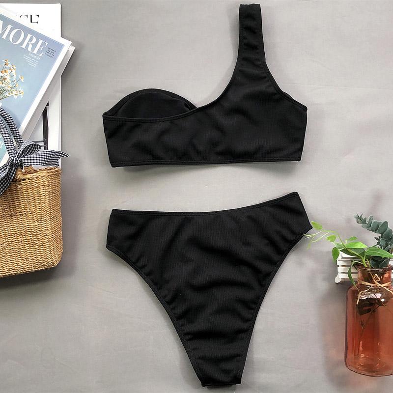 Bikinis High Waist Bikini Set One Shoulder Swimsuit Female Sexy Women Swimwear Bathing Suit