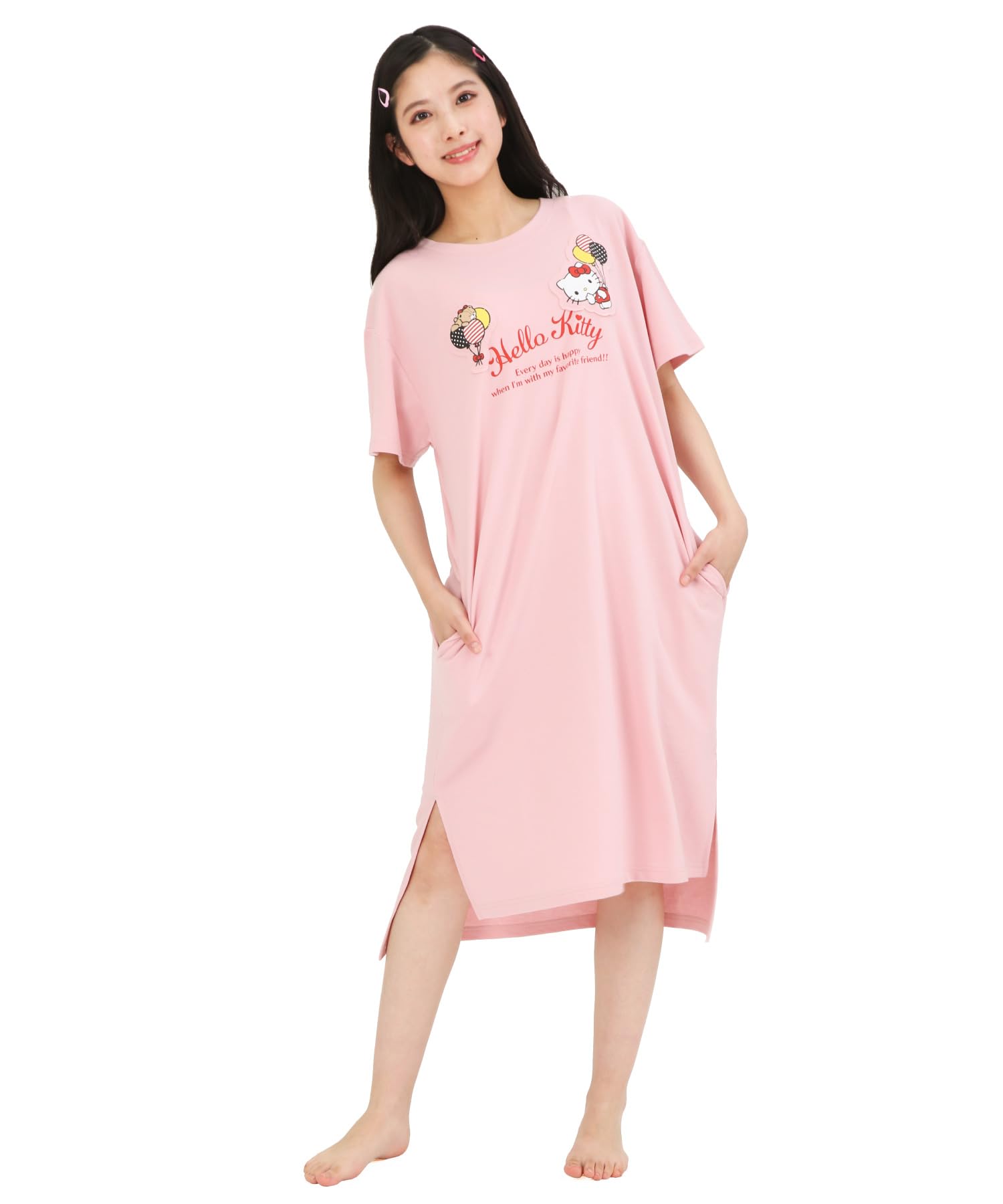 

Hello Kitty Roomwear Mini Fleece Short Sleeve Pajamas Sanrio Balloon Hellokitty [SAZAC] One-piece Women s SAN-1917 рожевий