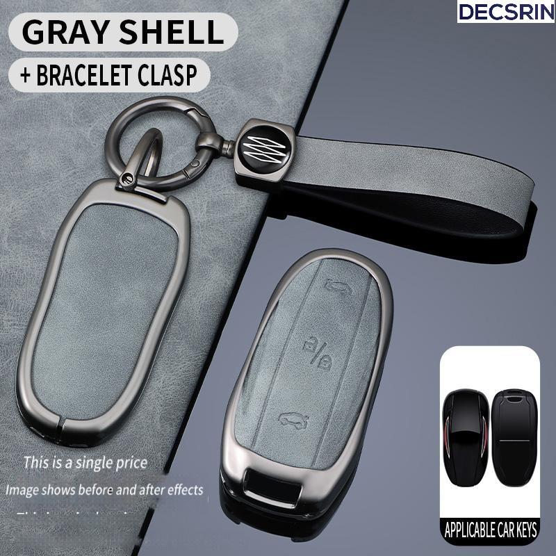 Zinc Alloy+ Leather Car Smart Key Cover Case Shell Fob for Tesla Model 3 Model Y X S Key Shell Bag Holder Protector Accessorie