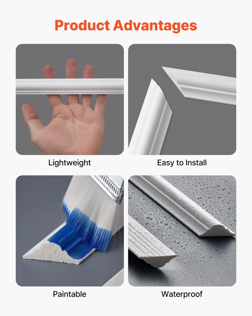 Wall Molding 3 Pack, Wainscoting Panels Kit, Lightweight Paintable Polystyrene, Easy To Install, Waterproof Accent Wide Profile Trim for Interior