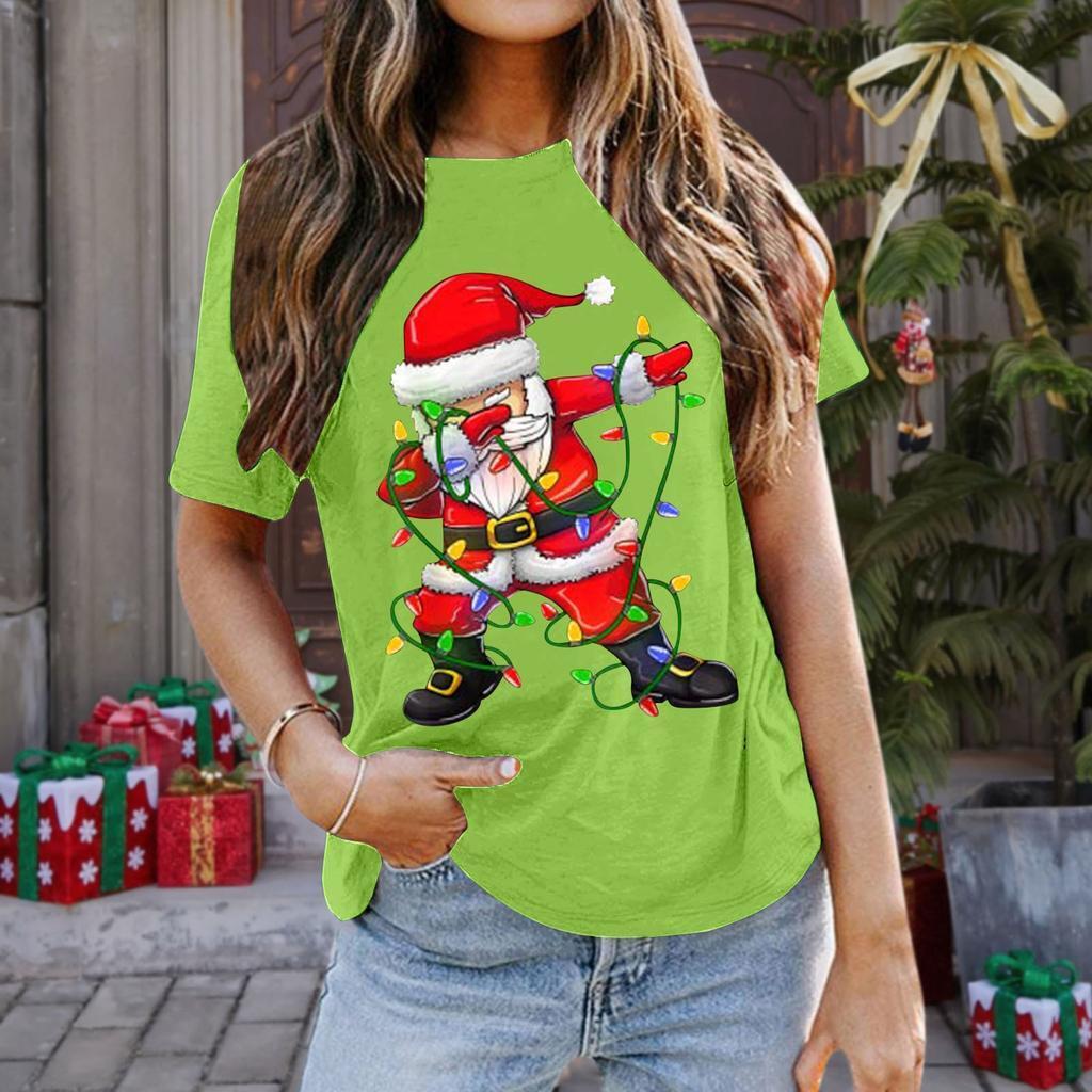 Summer Round Neck 3D Christmas Print Top Fashionable Casual Short Sleeved Women's T-shirts