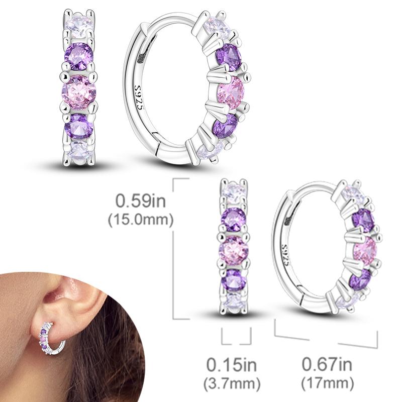 Original 925 Silver Hoops Earrings Zircon Pave Colourful Hoop Earrings For Women Fashion Jewelry Gift