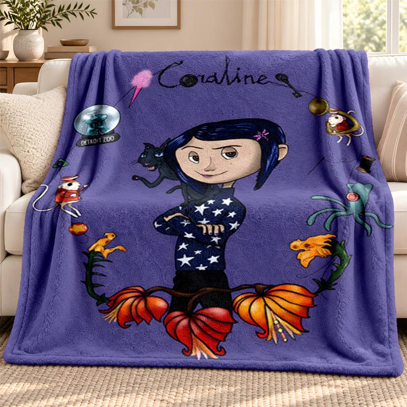 Coraline Blanket Flannel Blanket Soft Cozy Plush Throw for Sofa Bed Lightweight Home Decoration Outdoor Camping