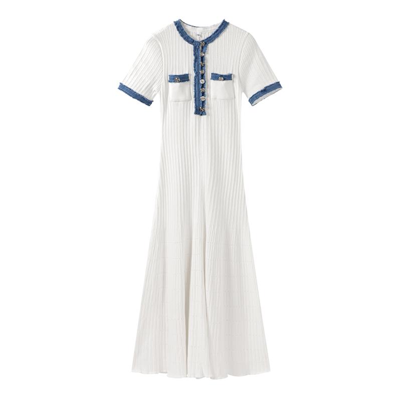 

Элегантное трикотажное платье женское тонкое с коротким рукавом однобортное вечернее платье женское летнее новое модное женское платье M