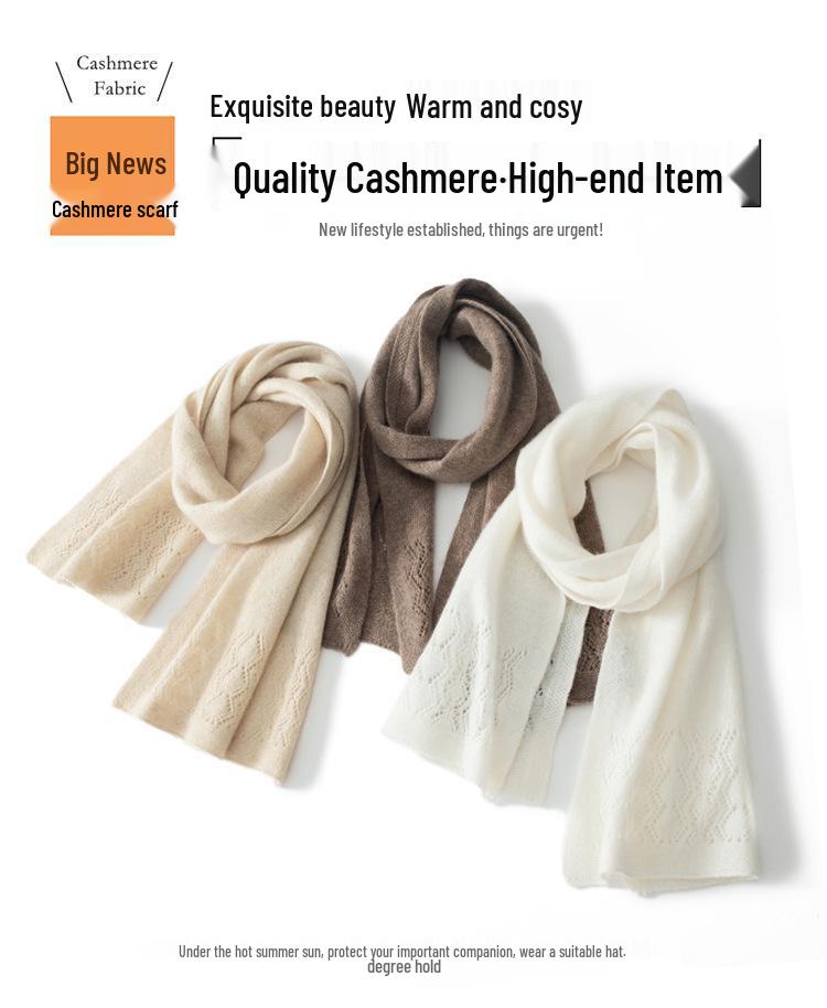 Women's Solid Color Cashmere Scarf: New Autumn/Winter Arrival, Versatile, Warm, Fashionable, Hollowed Design, Neck Guard