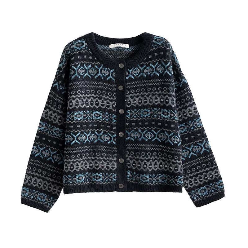 TonLion 2025 Autumn/Winter Elegant Classic Pattern Women's Cardigan Sweater
