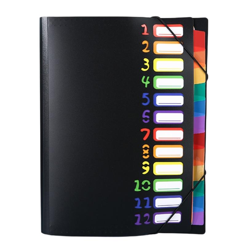 12 Pocket Expandable File Folder Letter Size Document Organiser Expanding File Organiser Sorting Folder Elastic Closure чёрный