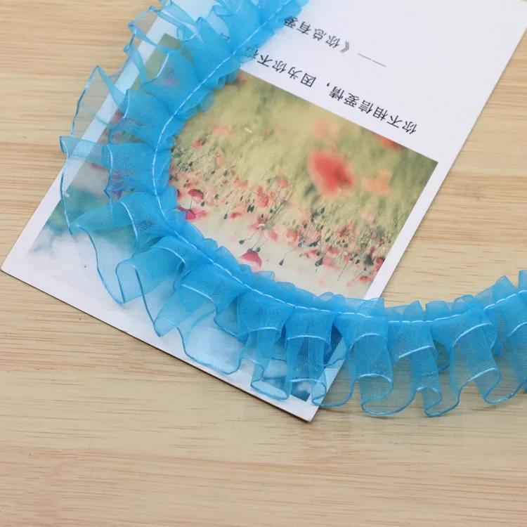 Multicolor Pleated Organza Lace Ribbon Gathered Mesh Fabric Handmade DIY Wedding Dress Lace Trim Sewing Craft christmas ribbons