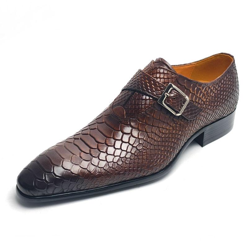 Fashion New Men's Leather Shoes Comfortable Handmade Oxford Casual Business Monk Style Serpentine Printing Luxury Fashion Dress Man Shoe