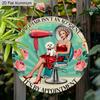 2D Flat Aluminum Vintage Metal Wreath Round Sign Hairdresser Poster, Hair Salon Decor, Hair Salon Suitable for Home and Kitchen Bar Cafe Garage Wall