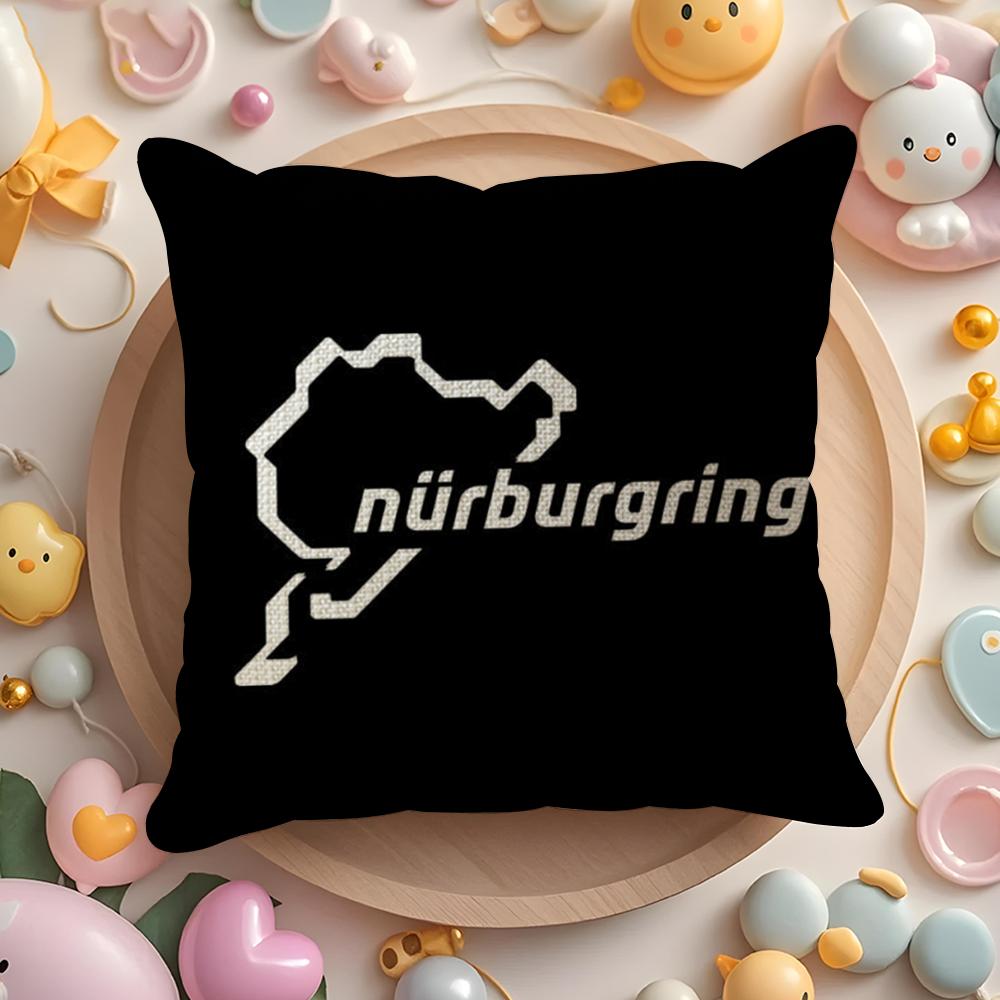 Nurburgring Sport Car Cushion Cover Linen Organic Fabric Double-Sided Printing Breathable Pillow Case Sofa Home Decor Gift