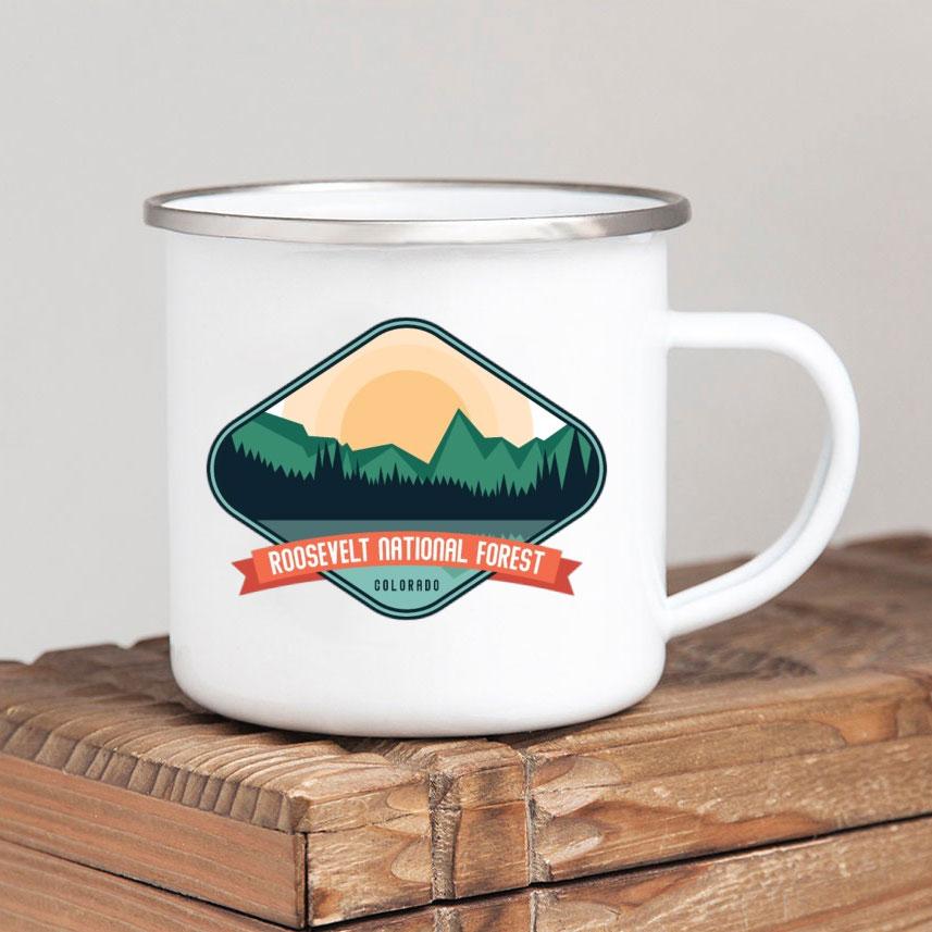 Caneca de café esmaltada Forest Camp Adventure Together Camping Cup Ideia de presente para campista Canecas de fogueira ao ar livre Festival ao ar livre Viagem