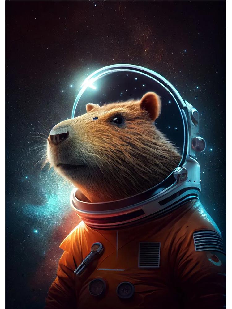 

Милый космический астронавт капибара портретный плакат печать холст картина забавные животные настенное искусство для детской спальни украшения дома 21x30cm No Frame