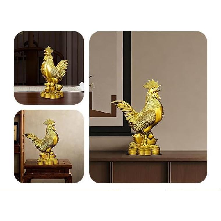 Aris & Juno Brass Rooster Feng Shui Statue – Chinese Wealth & Good Luck Figurine for Entryway, Home Office Desk or Shelf Decor, Gift for Boss,