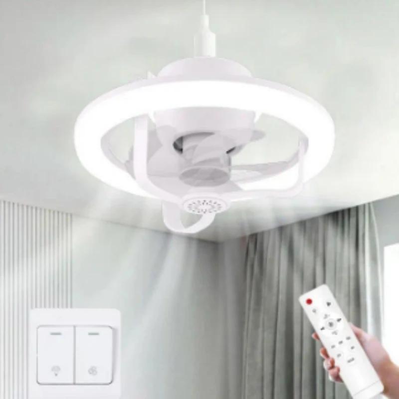 

Потолочный вентилятор с вращением на 360° E27 Интеллектуальный вентилятор с пультом дистанционного управления Светодиодный светильник-вентилятор для гостиной Спальни Верхний свет 1 Pcs