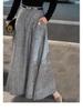 Gray High-Waisted Wool Blend Midi Skirt with Highlight Pocket Print for Women