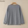 ZANZEA Women Casual Round Neck Long Sleeve Autumn Print Pullover Tops