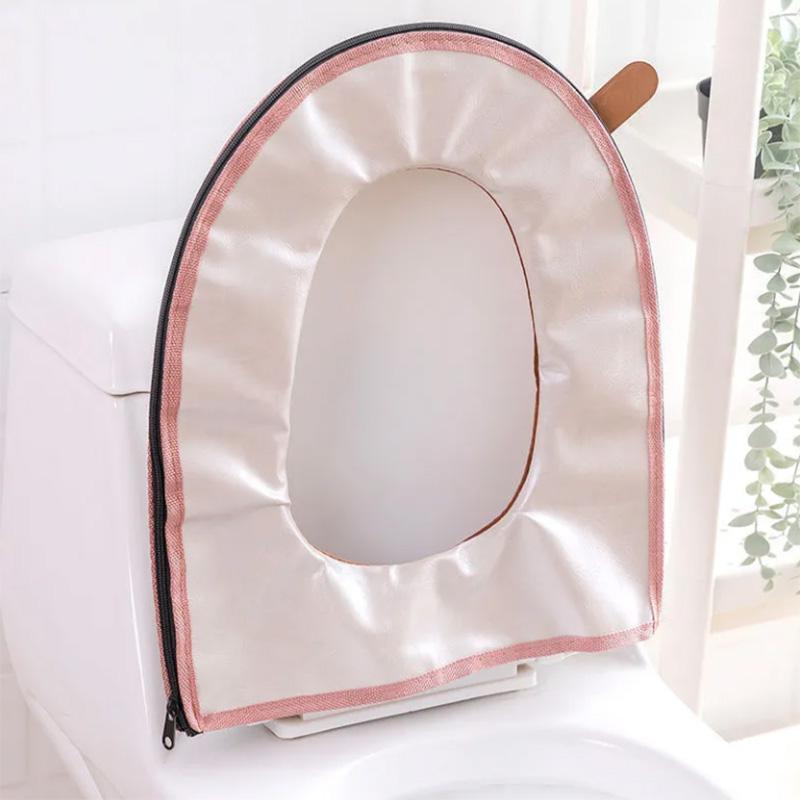 Household Plush Toilet Seat Cushion Toilet Washer Thickened Solid Color Waterproof Zipper Toilet Cover