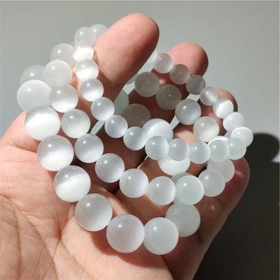 Přírodní bílý kočičí oko kamenný náramek pro ženy 6/8/10mm hladký korálkový náramek dárky pro milence měsíční kámen náramek