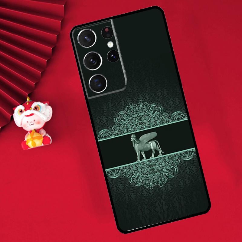 Assyrian Lamassu Winged Bull Case For Samsung Galaxy S24 S23 Ultra S22 Note 10 Plus Note 20 S9 S10 S21 FE S20 FE Cover