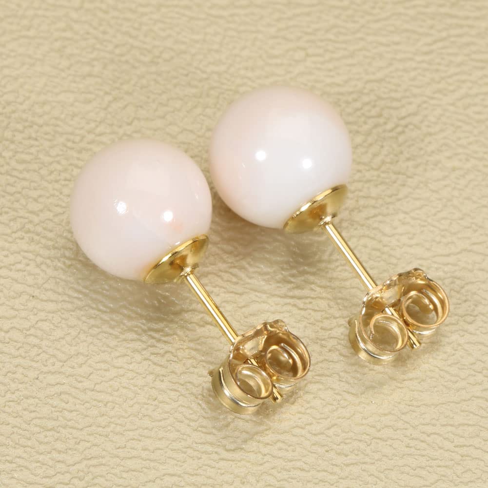 Pink Coral Mid Coral Earrings Round Beads Gold Filled Undyed