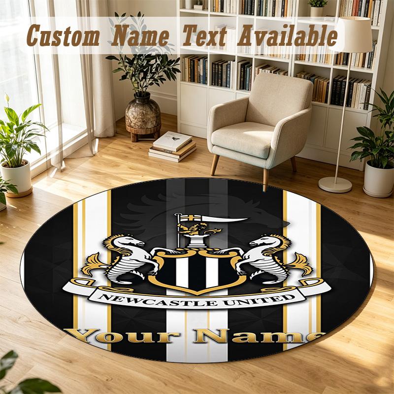 Round Rug Custom NameNewcastle United FC Pattern Non Slip Carpet Home Floor Decor